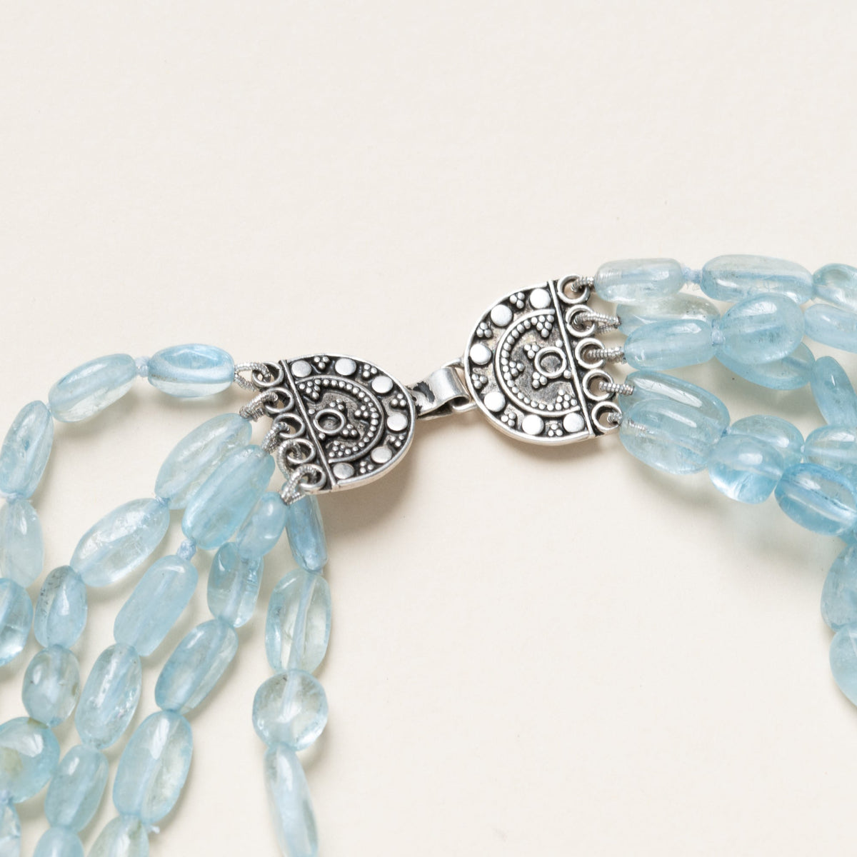 5 Strand Aquamarine Necklace with Silver Nepalese Clasp