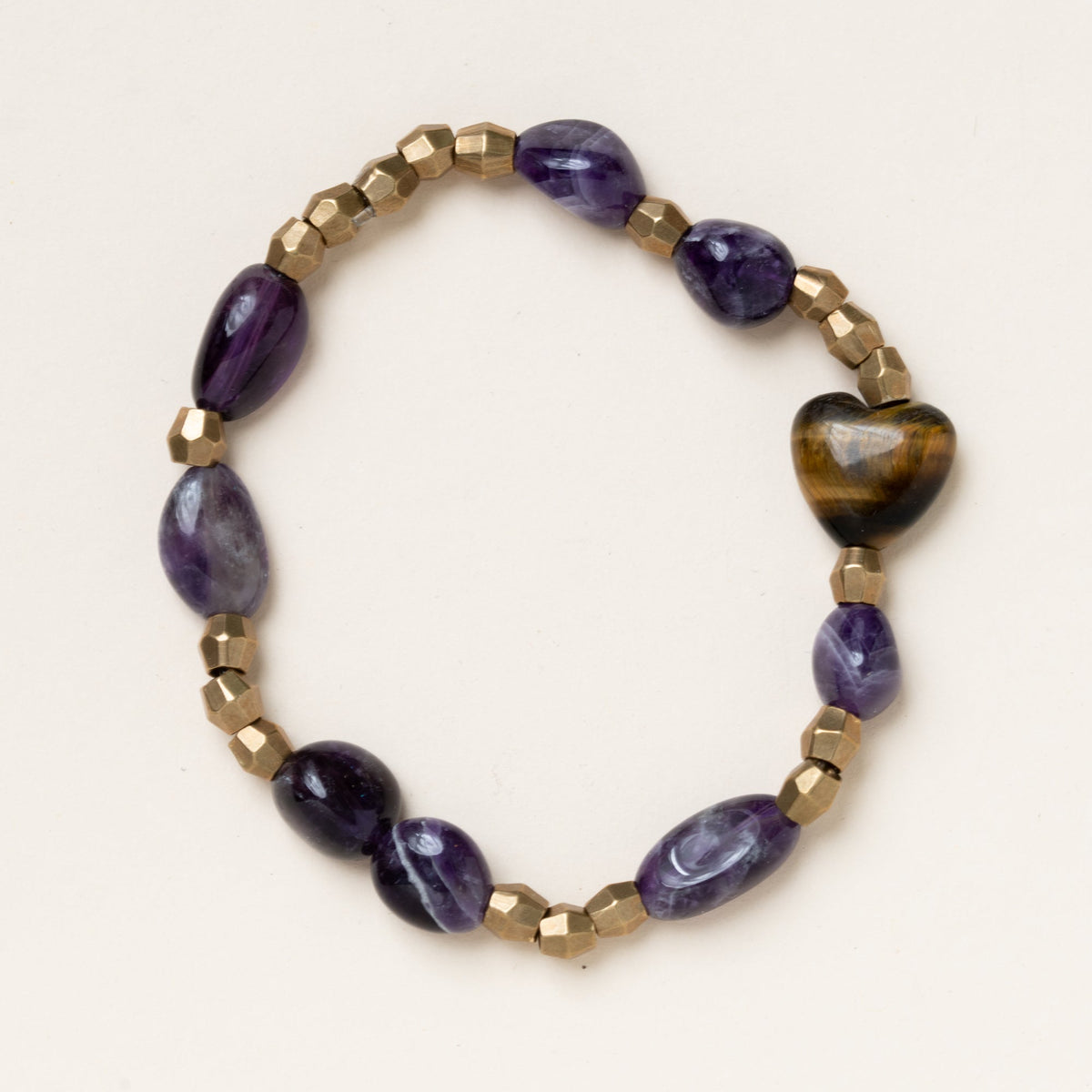Amethyst, Tigers Eye and Brass Bracelet