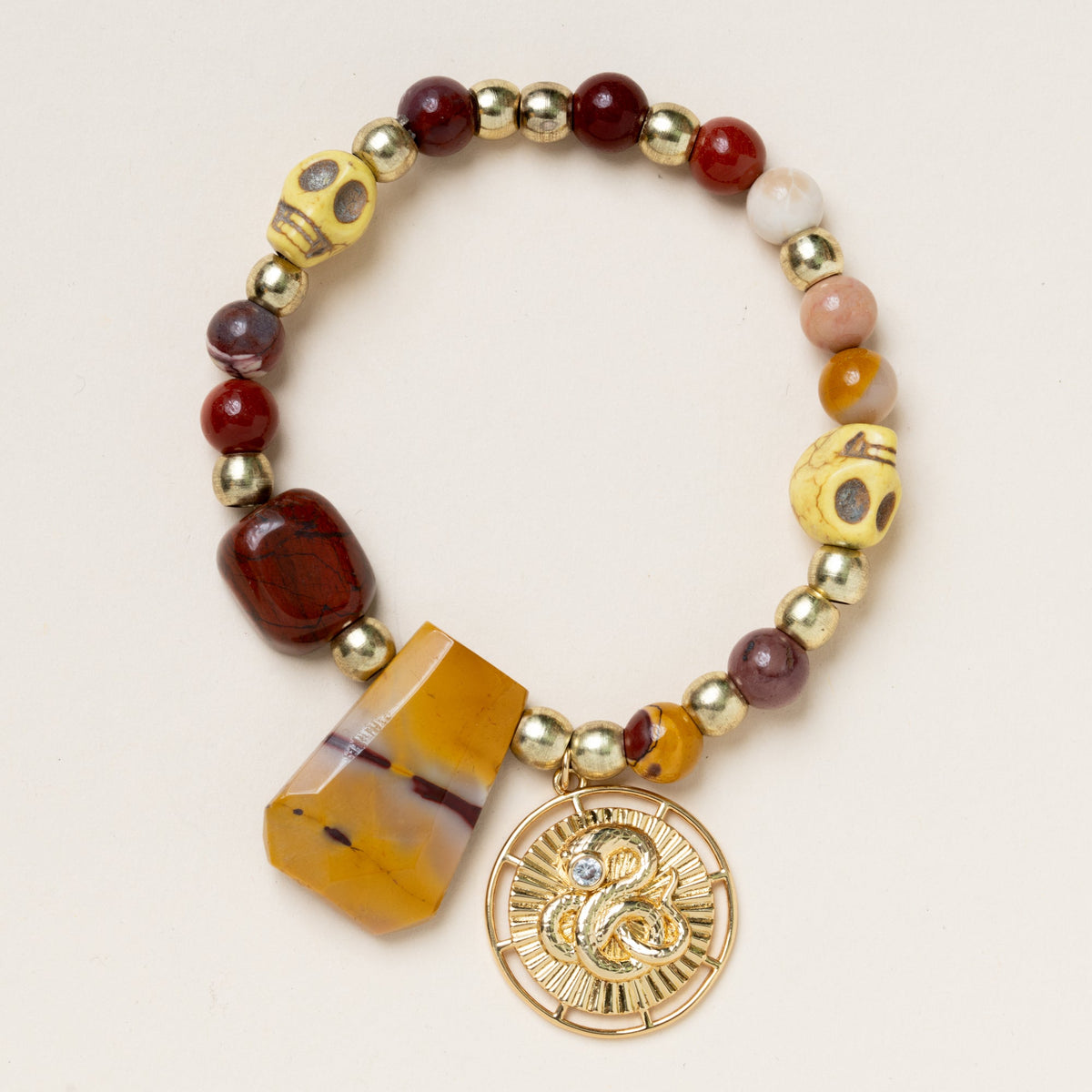 Brass, Jasper, Howlite Skull, Gold & CZ Diamonds
