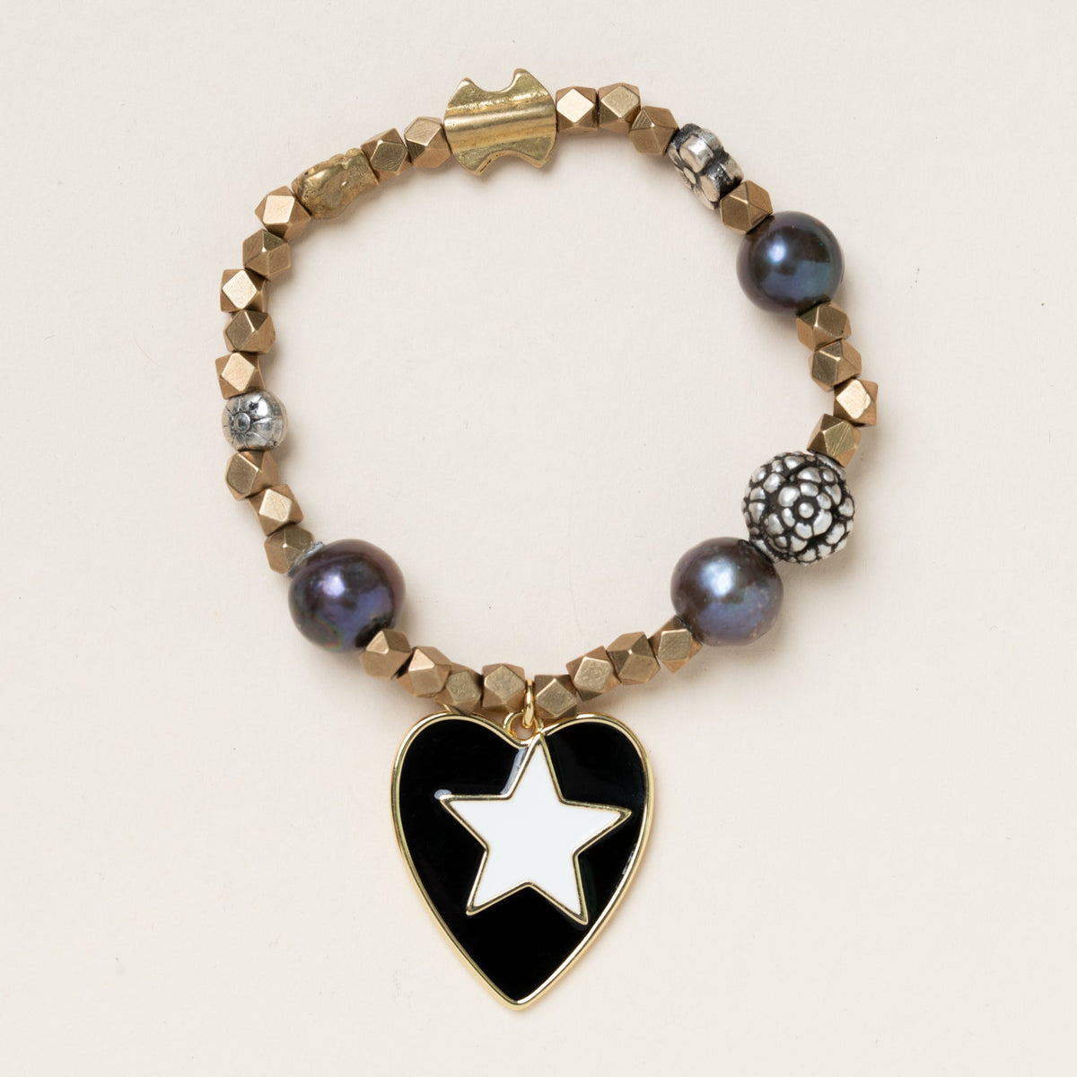Brass, Silver Tibetan Flower bead , Precious Pearls Enamel Heart Pendant