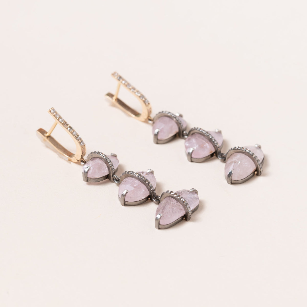 Morganite, Pave Diamonds, 14K Gold & Silver Earrings
