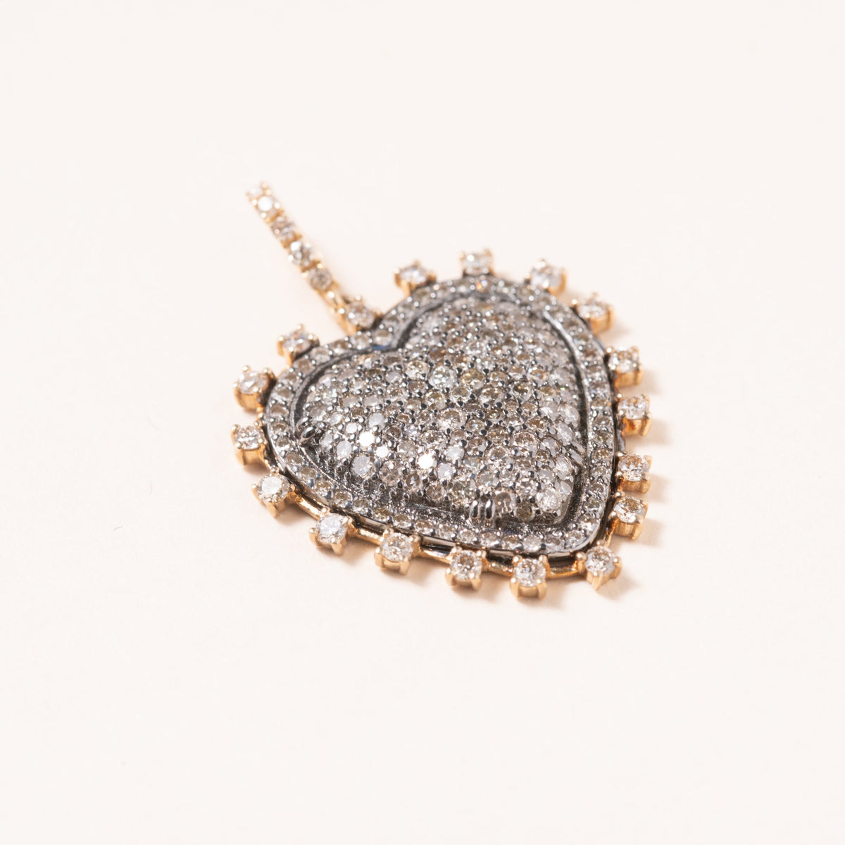 14K Gold, Silver & Diamond Pave Heart Pendant