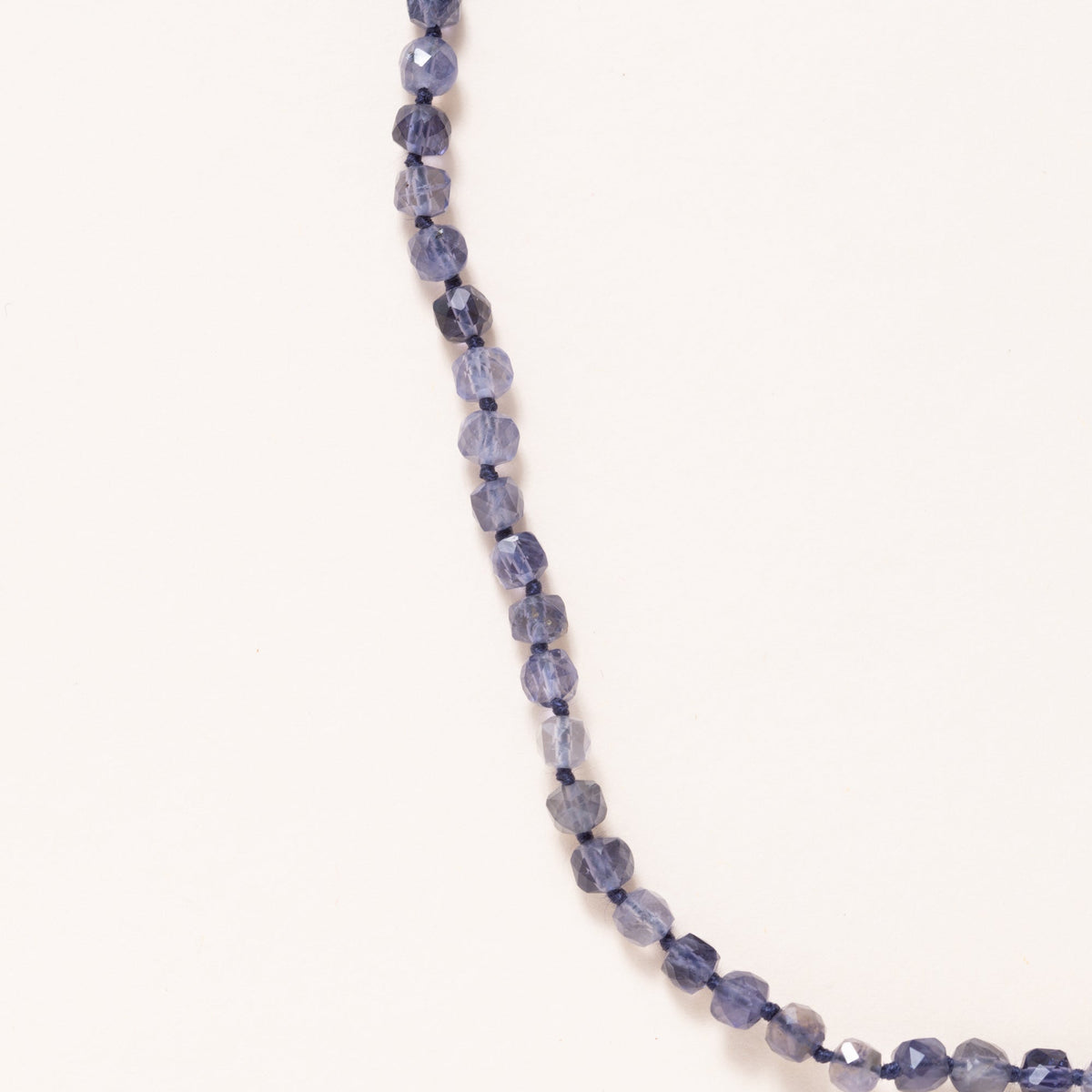 Hand Knotted Iolite Beads with Silver Pave Diamond Clasp Necklace