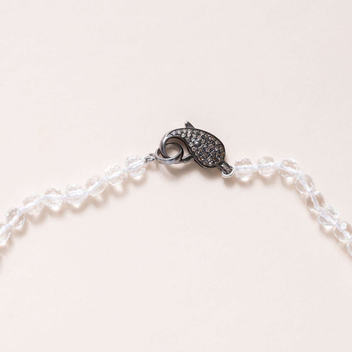 Hand Knotted Faceted Crystal Beads with Silver Pave Diamond Clasp Necklace