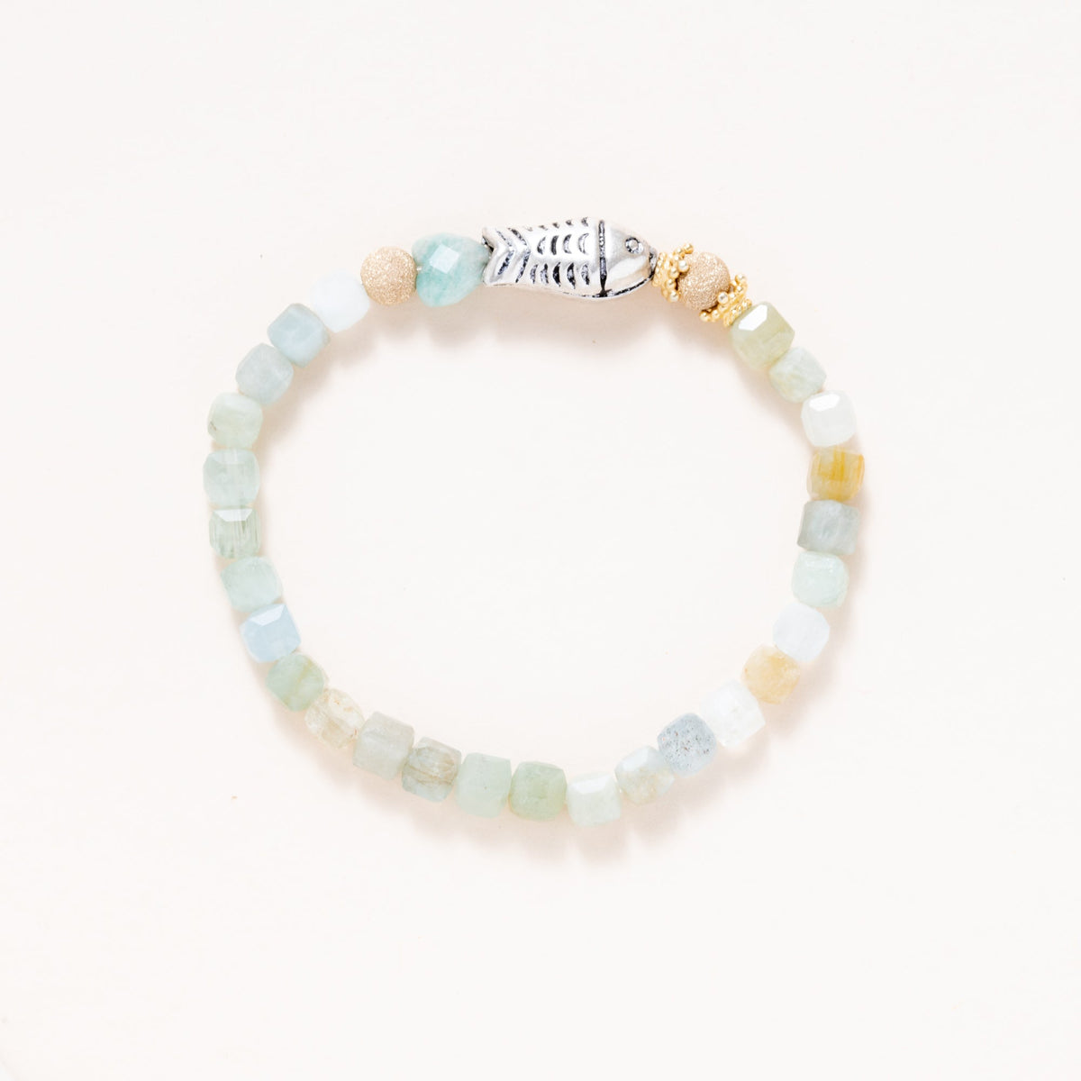 Aquamarine, Amazonite, Gold plated Beads with Hill Tribe Silver Fish