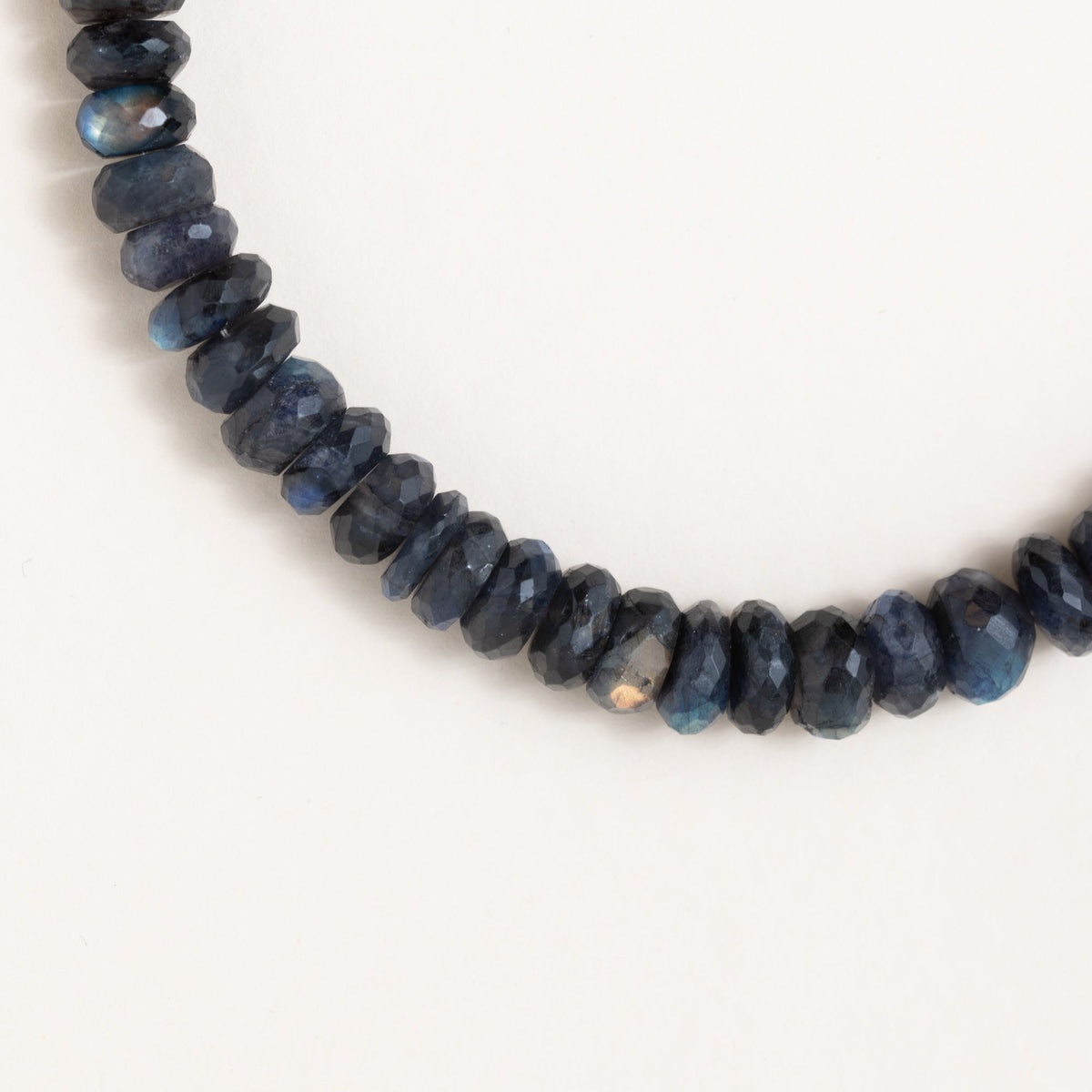 Labradorite Rondelle Necklace with Silver, Pavé Diamond and Sapphire Clasp, 18.5"