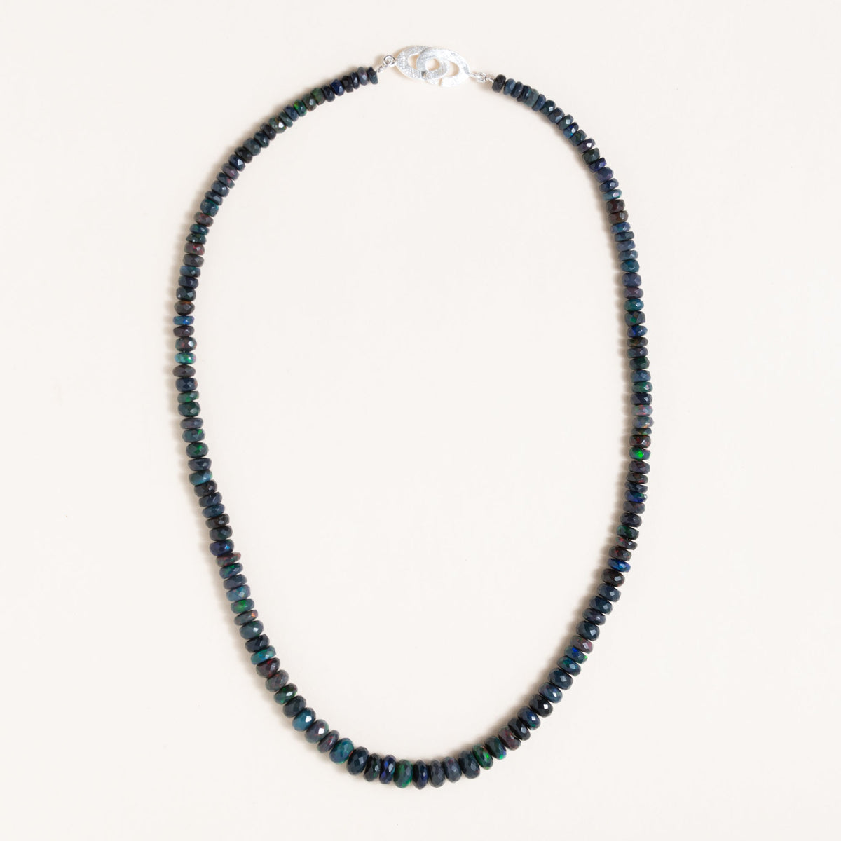 Ethiopian Black Faceted Opal Necklace with Silver Clasp, 18.5"