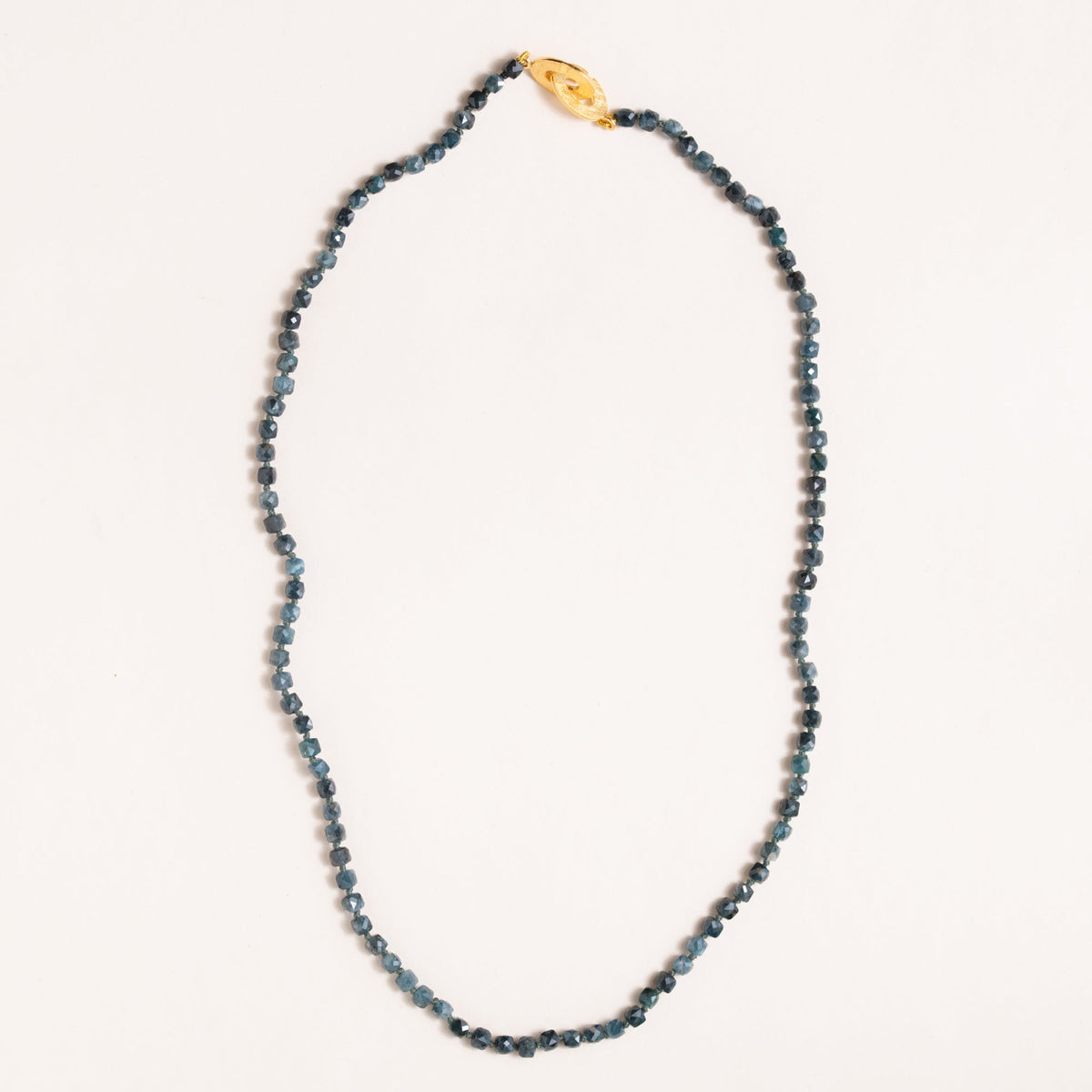 Blue Topaz Hand-Knotted Necklace with Gold Filled Clasp