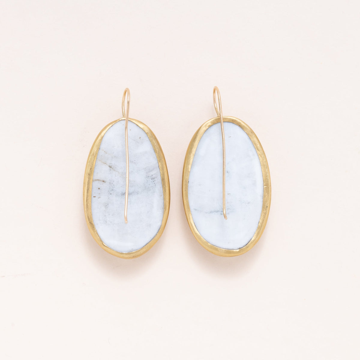 Very Large Oval Mother of Pearl Earrings in 22K Gold