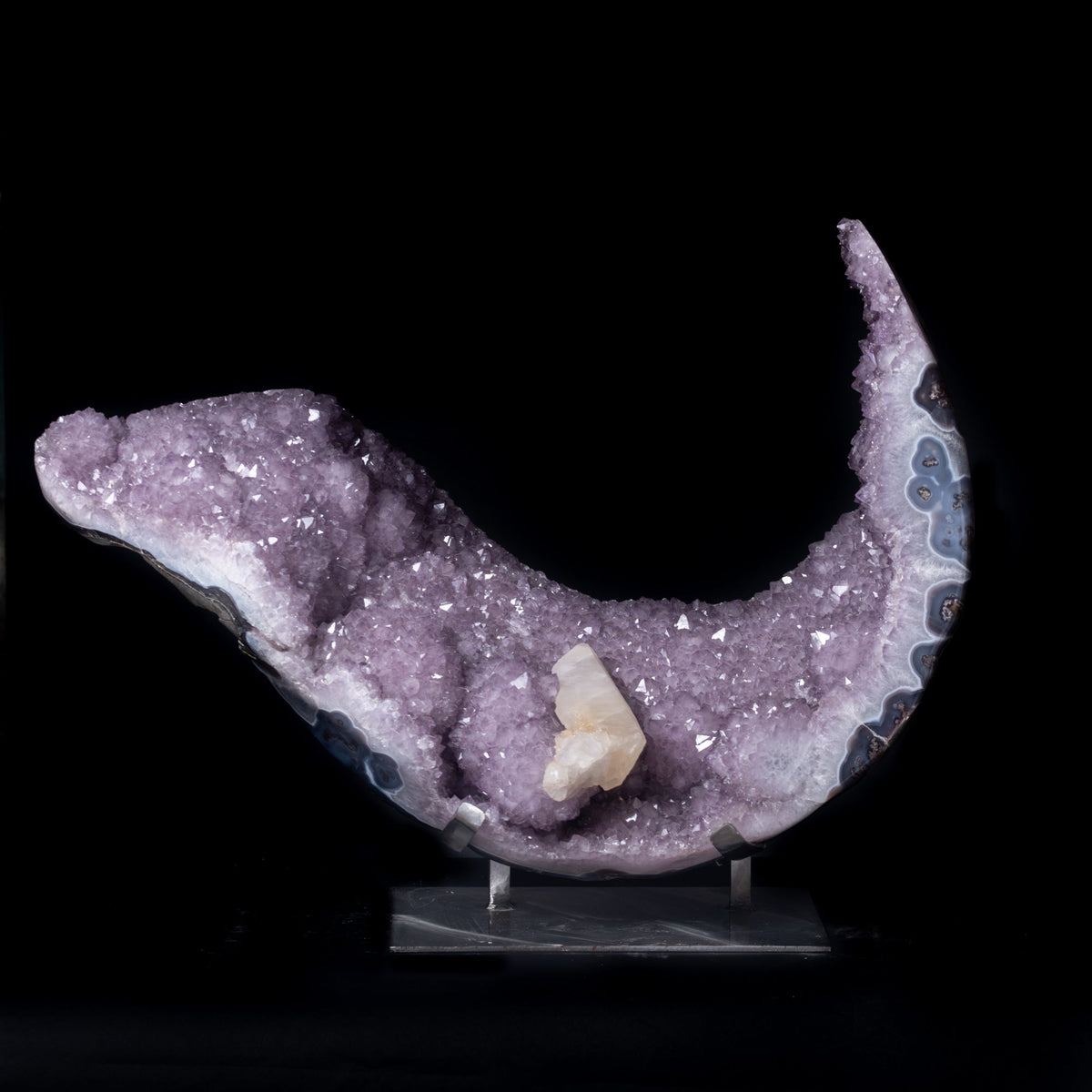 Amethyst Cluster with Calcite on Stand