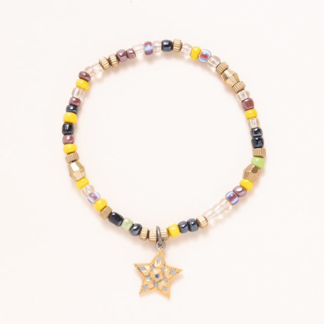 African Brass, Trade Beads with Silver & Gold plated Star Pendant with Baby Sapphire