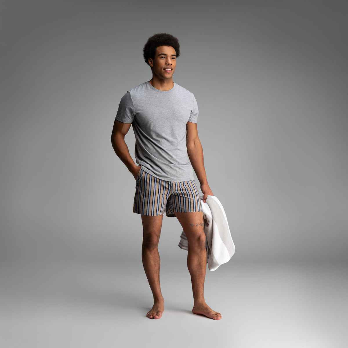 Wave 5" Swim Short 2N1: Menswear Stripe - Beige