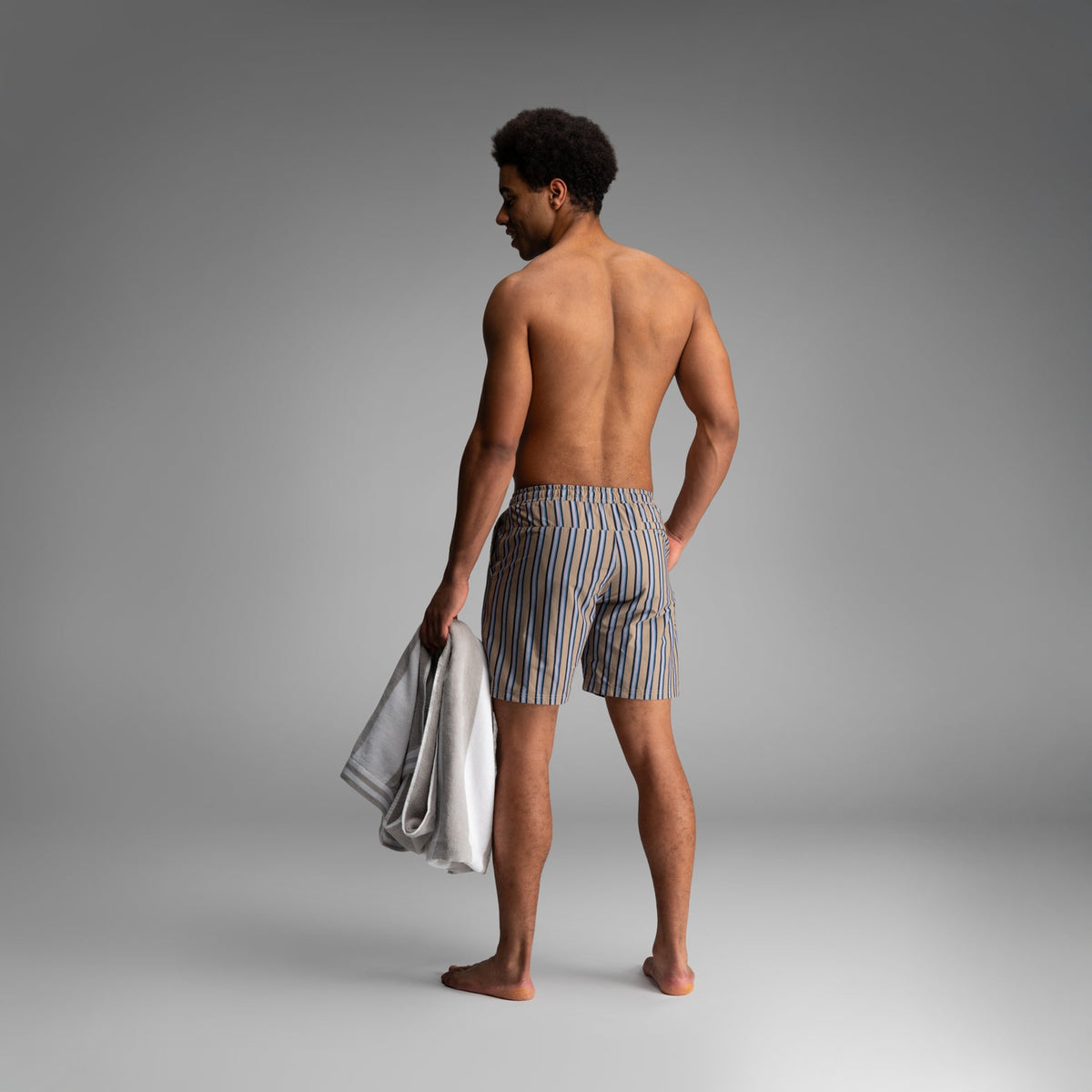 Wave 7" Swim Short 2N1: Menswear Stripe - Beige