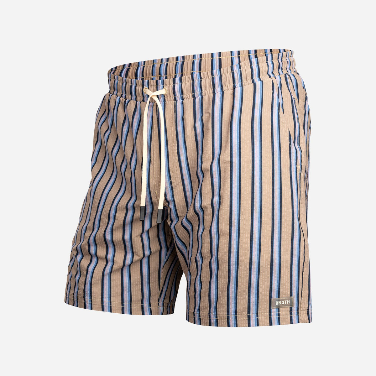 Wave 7" Swim Short 2N1: Menswear Stripe - Beige