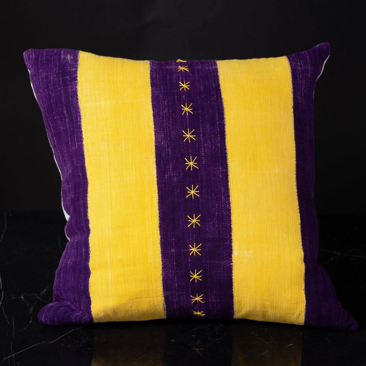 Yellow Striped Purple Pillow