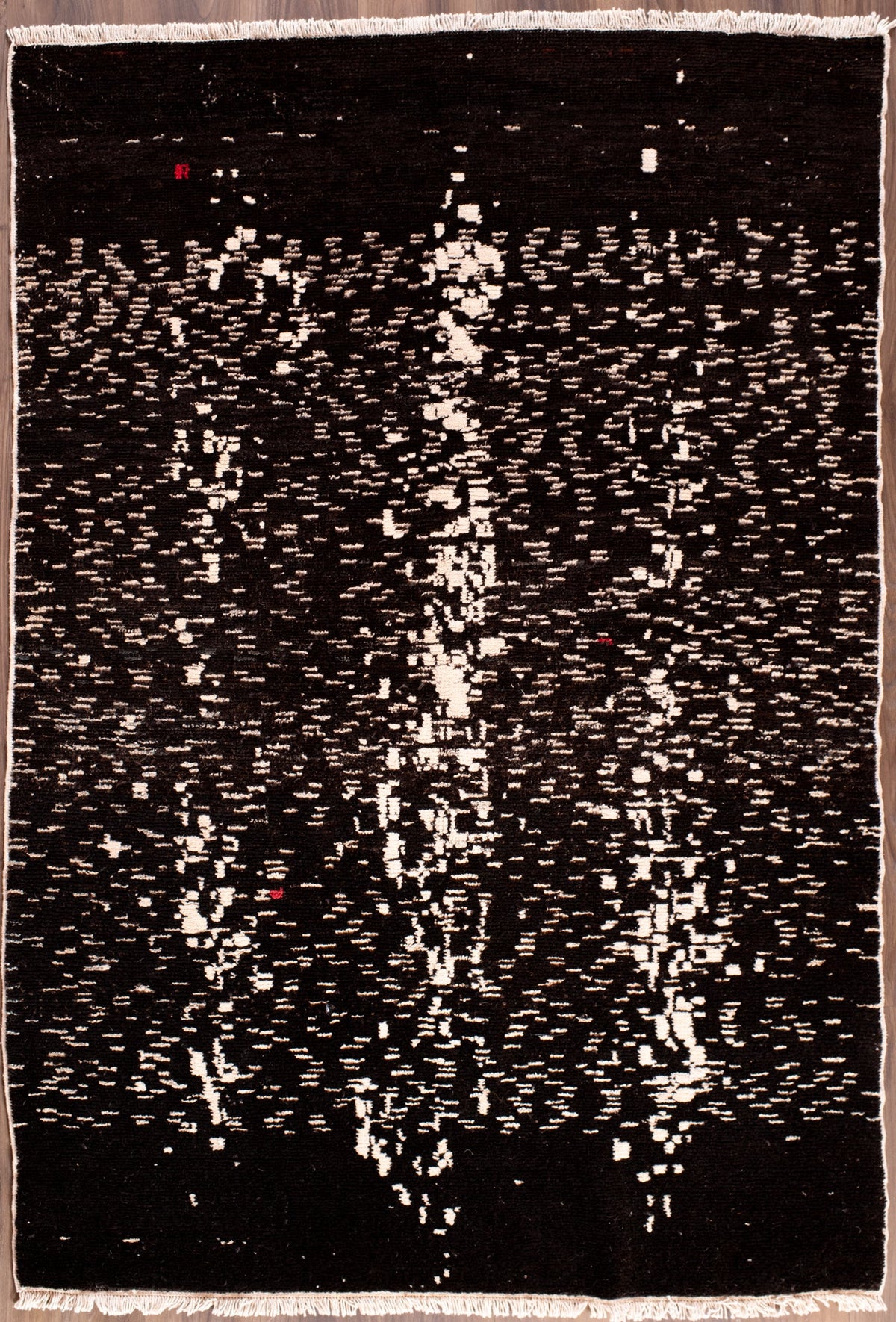 167x242 - Goat Fur Rug - Black and White with Red Spot