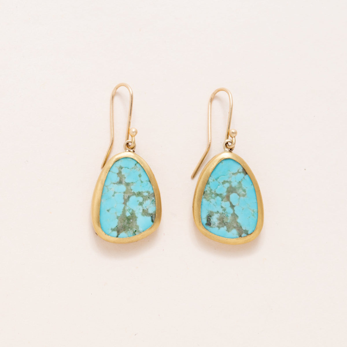 Spider Mountain Turquoise Earrings set into 22K gold on 18K French wires