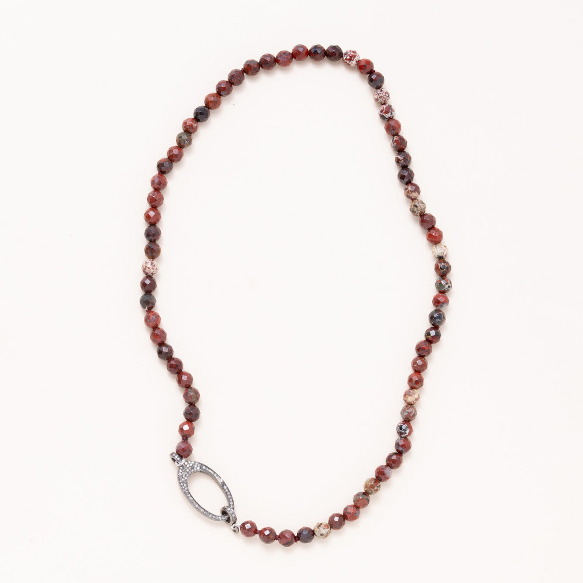 Jasper Necklace with Silver and Diamond Pave Clasp