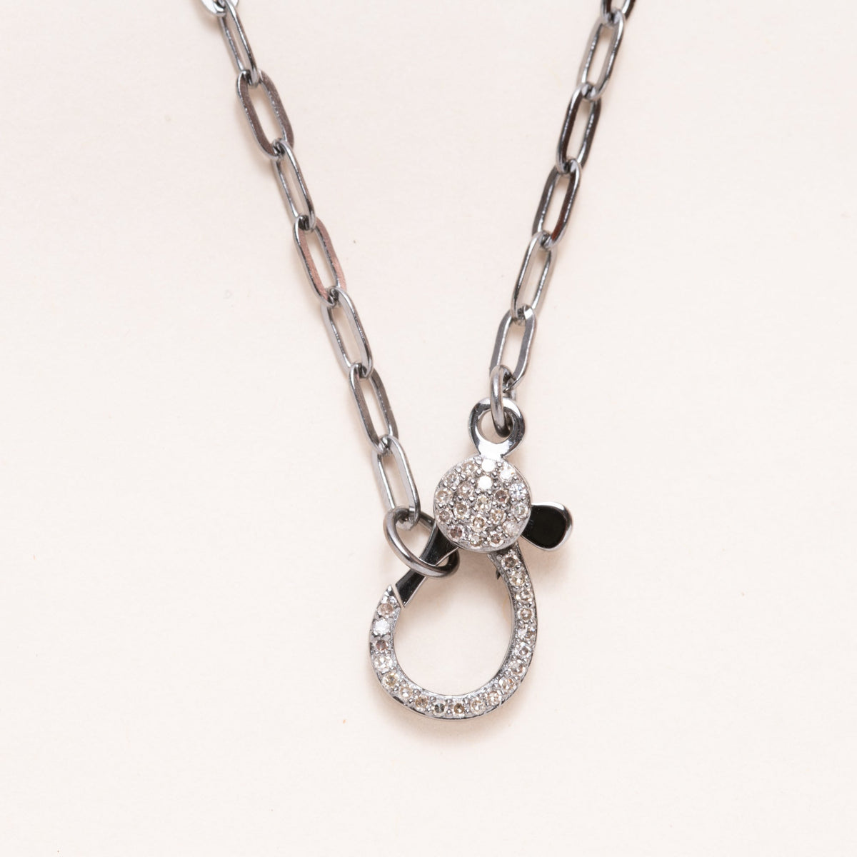 20" Silver Paper Clip Chain w/ Diamond Pave Clasp Necklace
