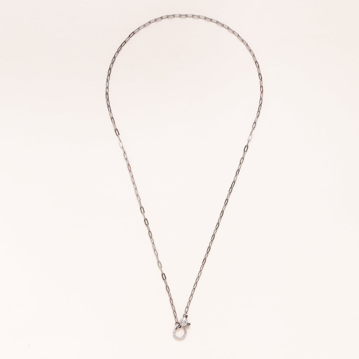 20" Silver Paper Clip Chain w/ Diamond Pave Clasp Necklace