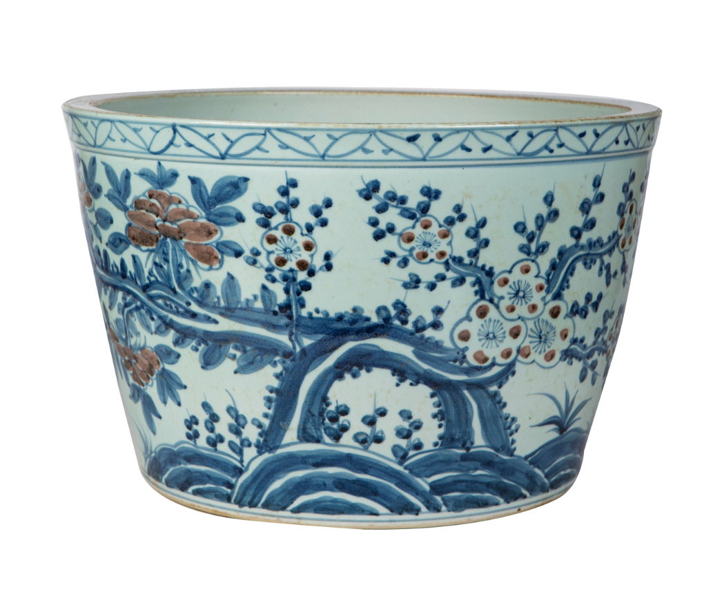Underglaze Red Peony Basin Planter
