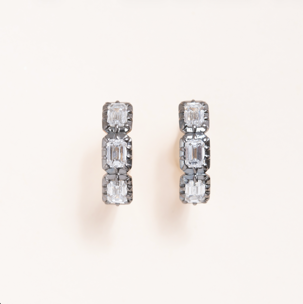 14K Gold, Oxidized Silver & Lab Grown Diamonds Huggie Earrings