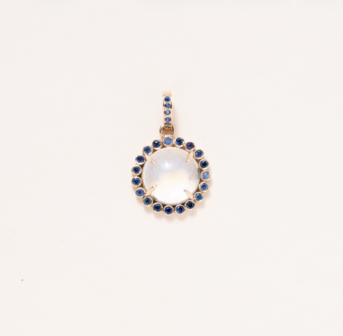 Moonstone, 14 K Gold & Sapphire Pave Pendant