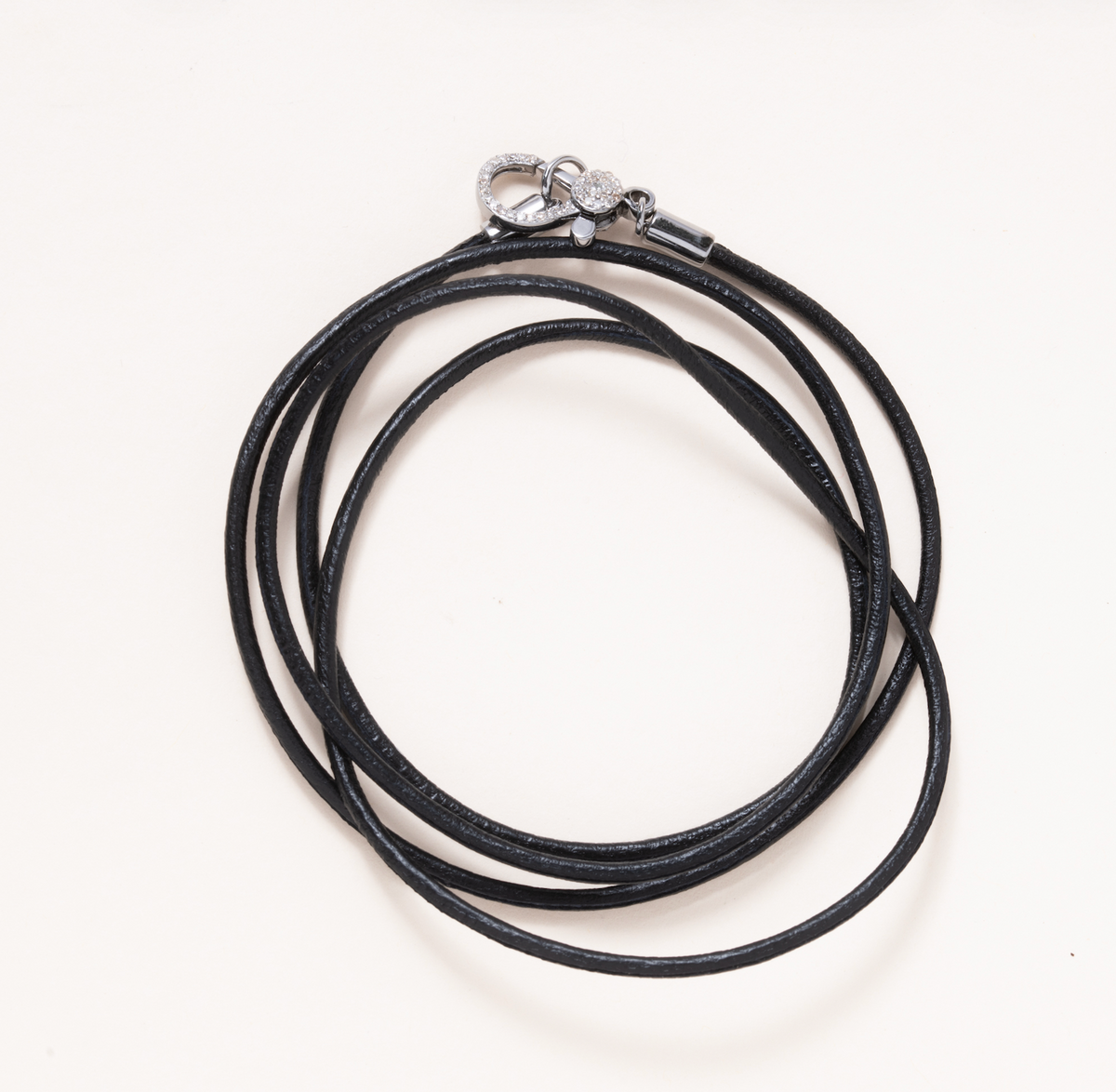 Black Vegan Leather, Silver & Diamond Pave Clasp