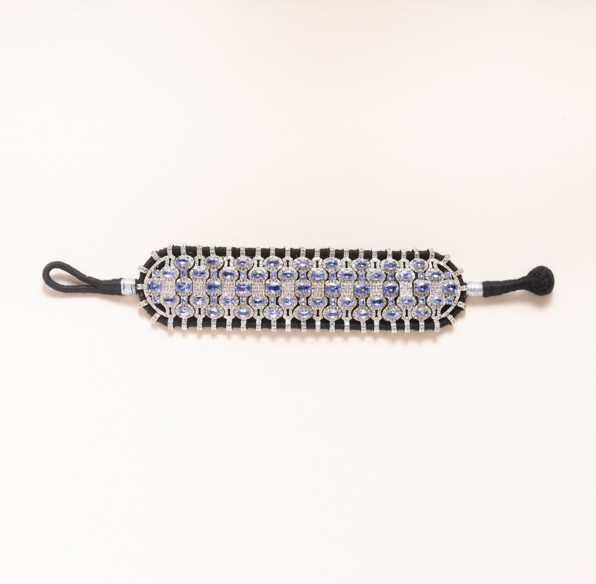 Diamond & Tanzanite, Silver & Cotton Bracelet