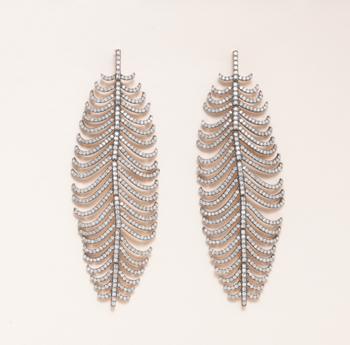 Diamond Pave, Silver & Gold Feather Earrings