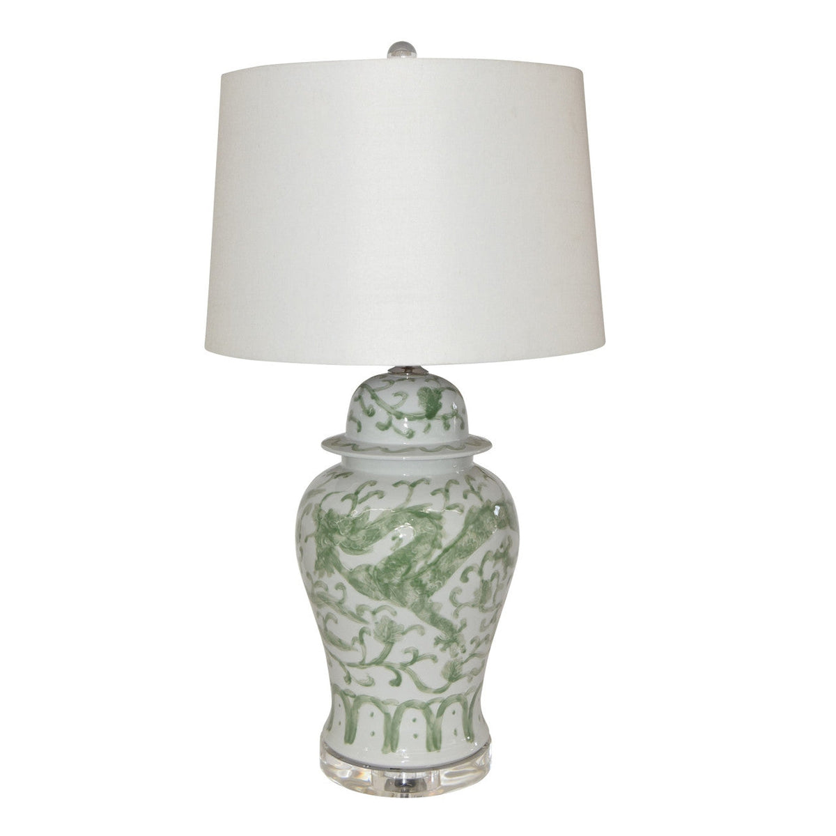 Celadon Dragon Mortif Porcelain Temple Jar Table Lamp (Small)
