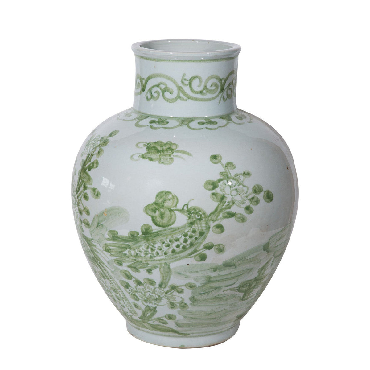 Mint Green Flower Birds Porcelain Open Top Jar