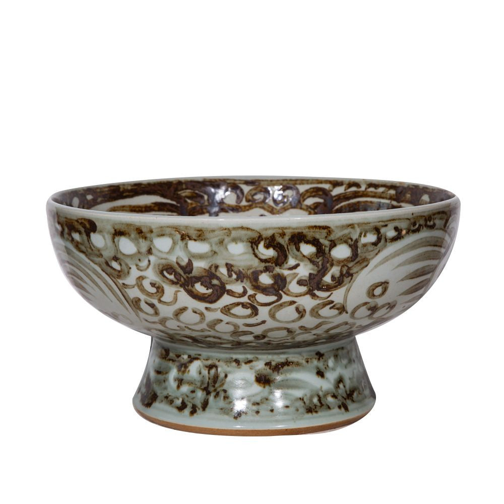 Rusty Brown Sea Flower Serving Bowl Tall Base