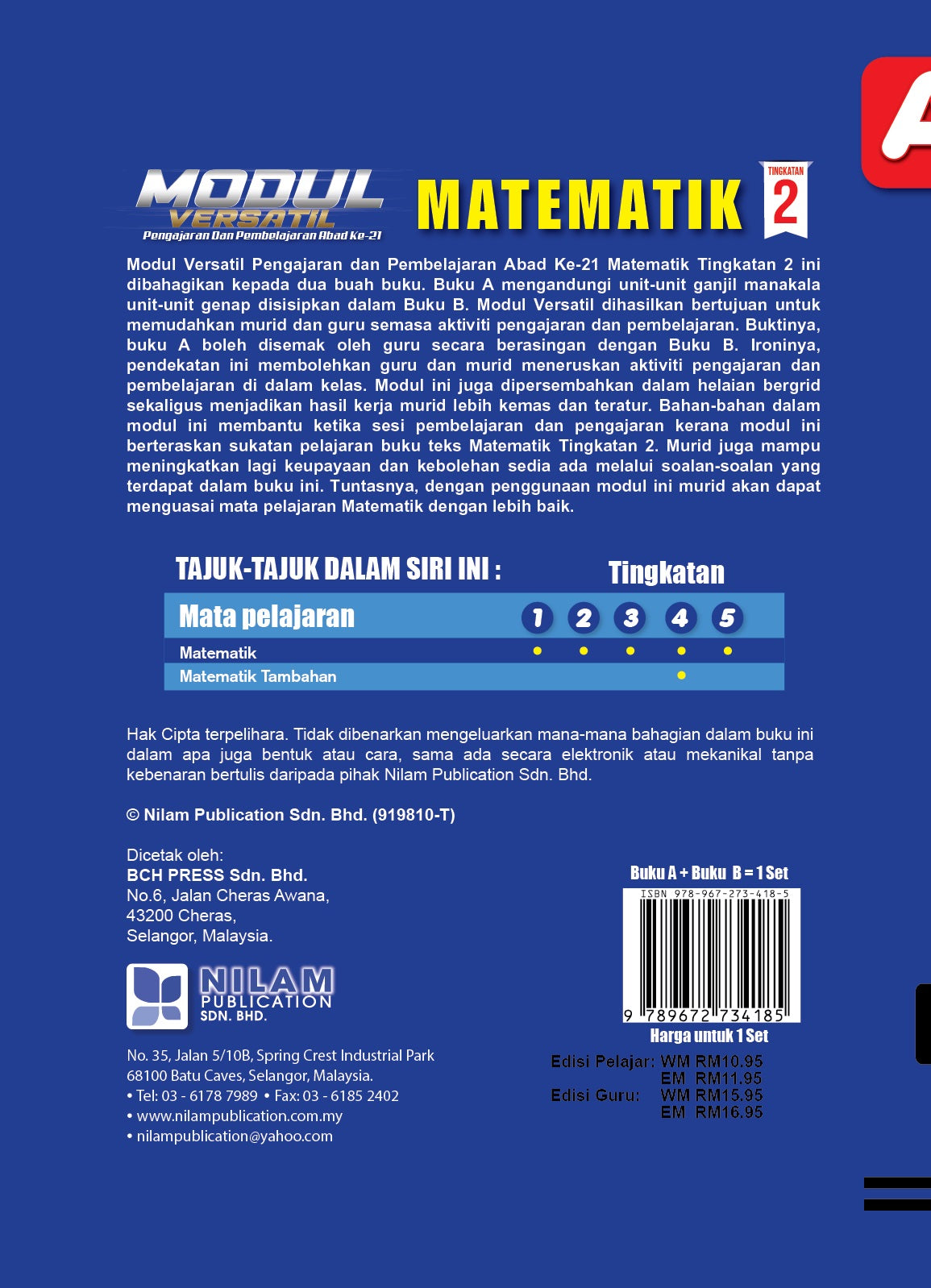 Modul Versatil P&P Abad Ke-21 Matematik Tingkatan 2 (A+B) 2022