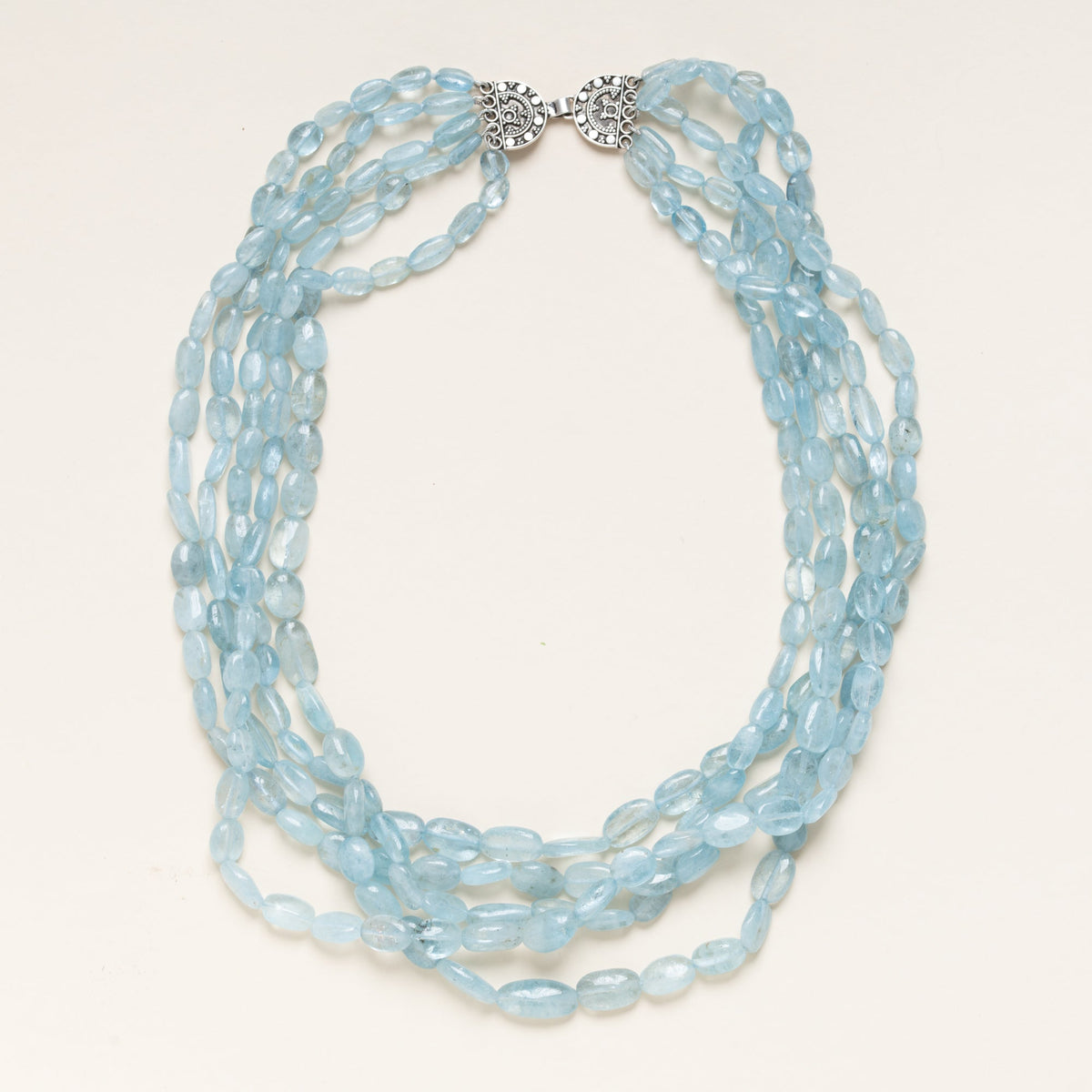 5 Strand Aquamarine Necklace with Silver Nepalese Clasp