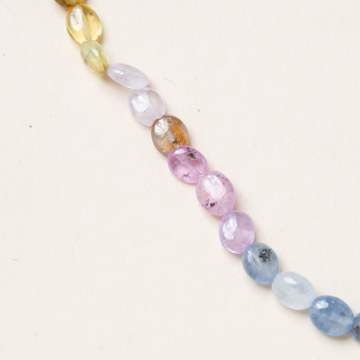 Multi Colored Soft Sapphire Necklace with Silver & 14K Gold Pave Diamond Clasp