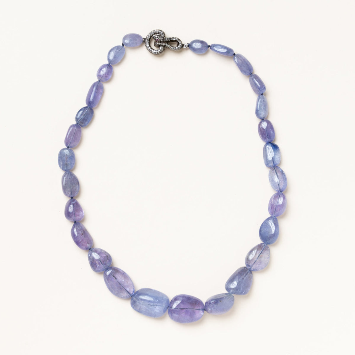 Tanzanite Necklace with Silver & Diamond Snake Clasp