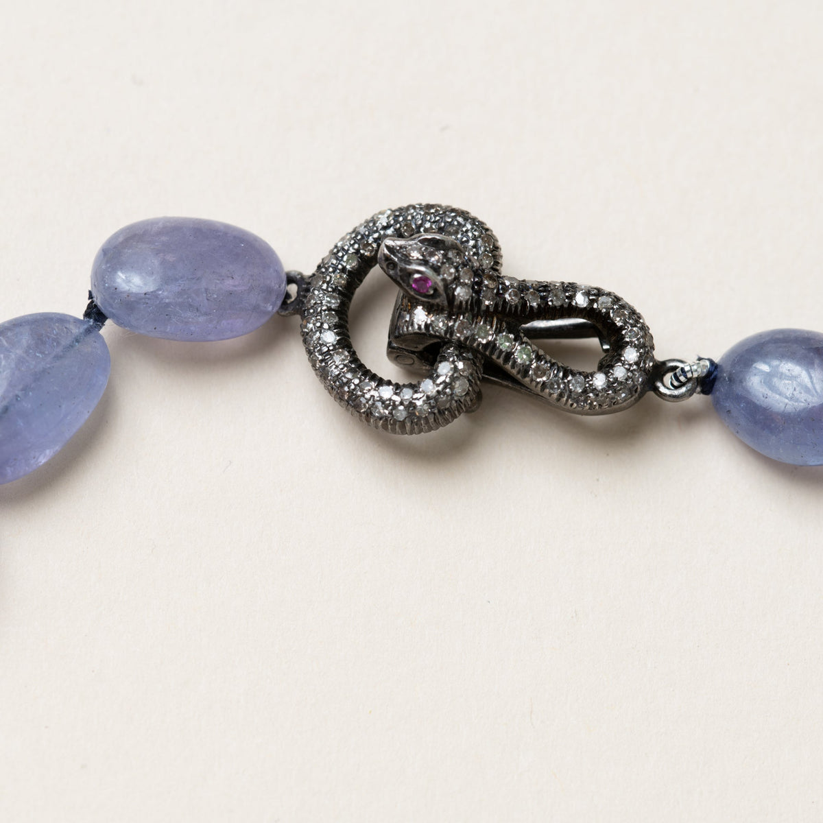 Tanzanite Necklace with Silver & Diamond Snake Clasp