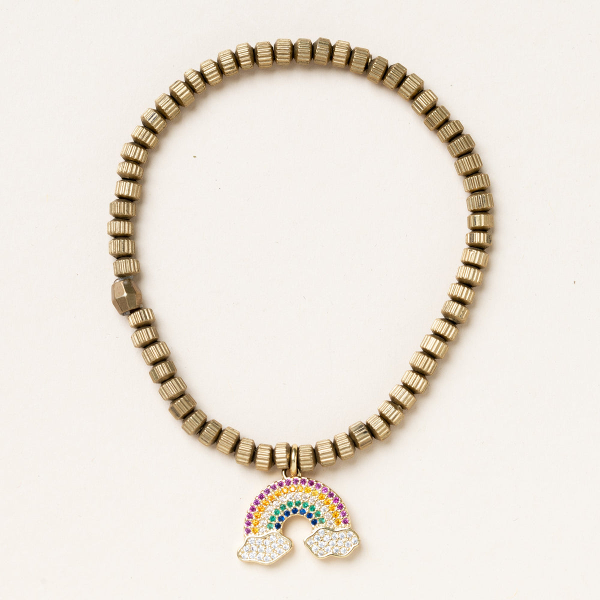 African Brass with CZ Diamond Rainbow Bloom Bracelet