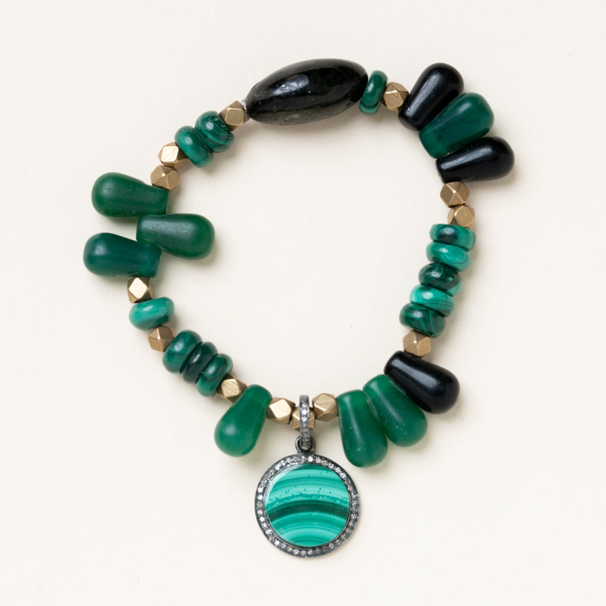 Tourmaline, Malachite, Vintage African Glass, Diamonds & Brass