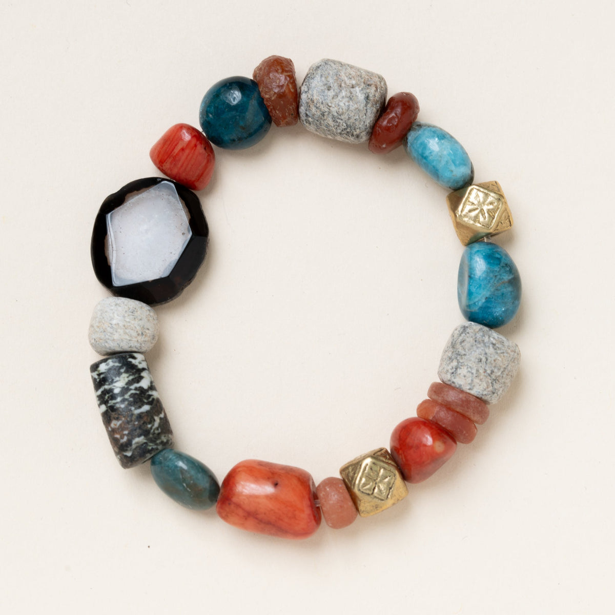 Coral, Apatite & Brass