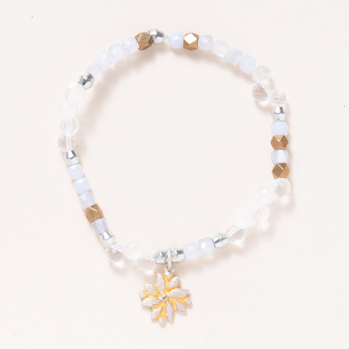Blue Lace Agate, Brass, Crystal & Silver/Gold Plated Pendant