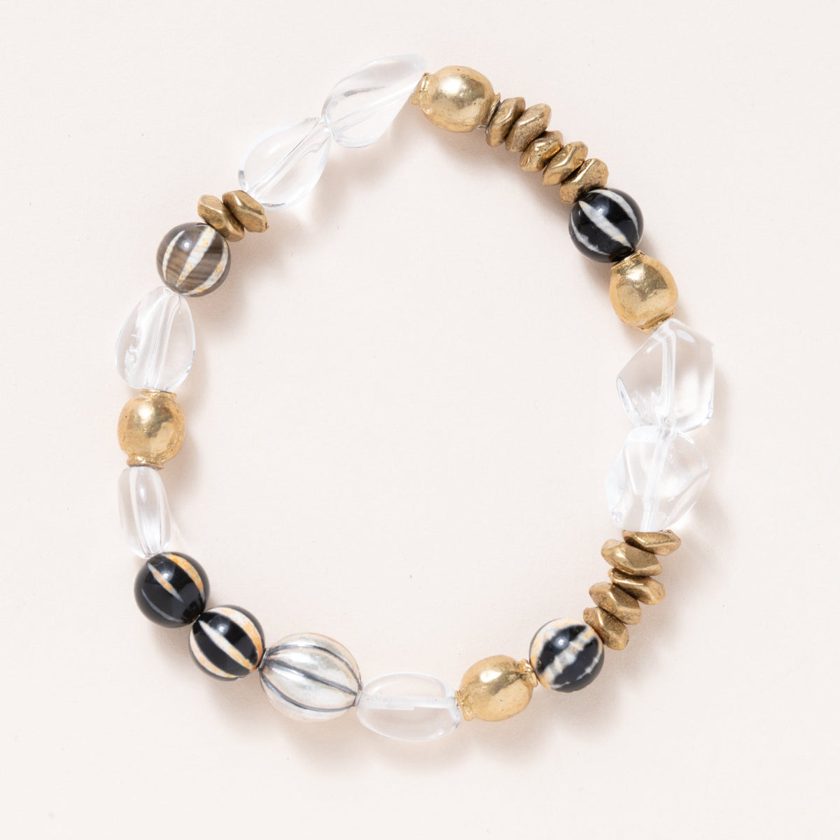 Brass, Tibetan Agate, Crysta & Silver Beads