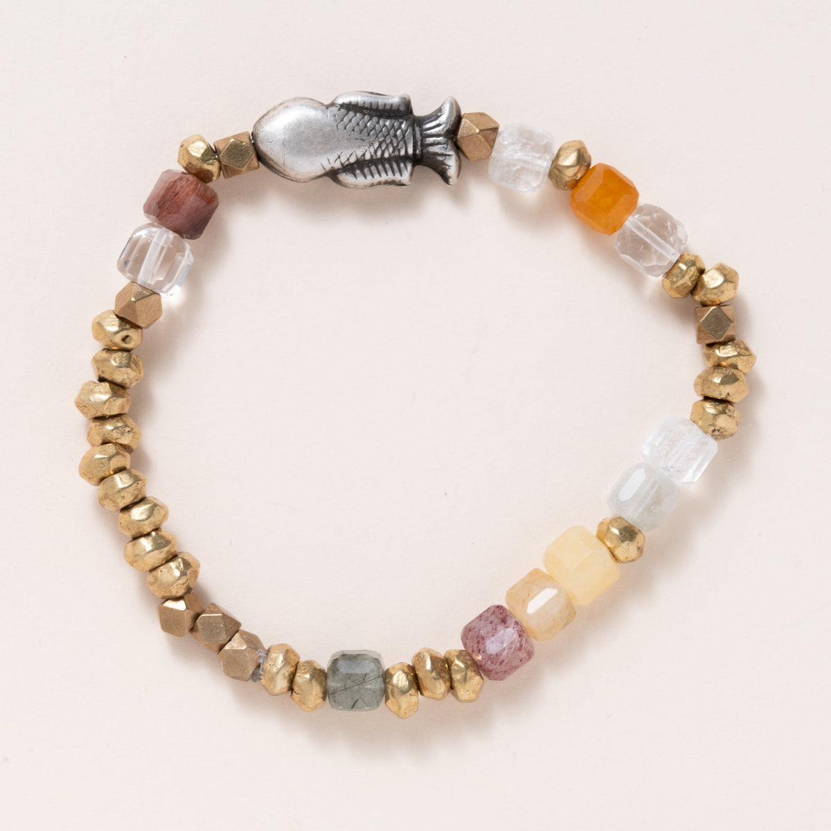 Brass, Phantom Crystal & Silver Fish Bead