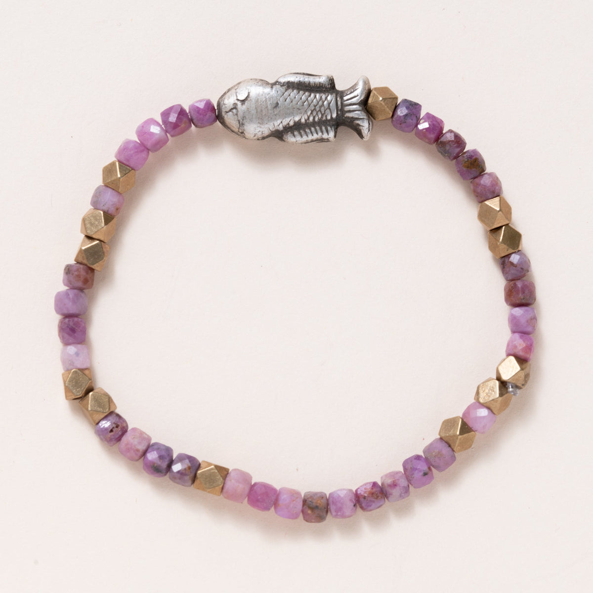 Brass, Ruby Beads & Silver Fish Pendant