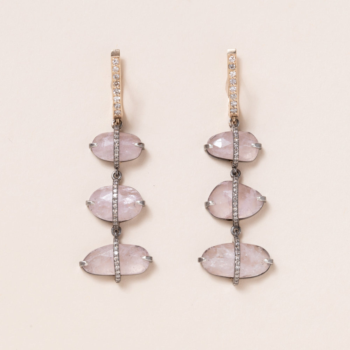 Morganite, Pave Diamonds, 14K Gold & Silver Earrings