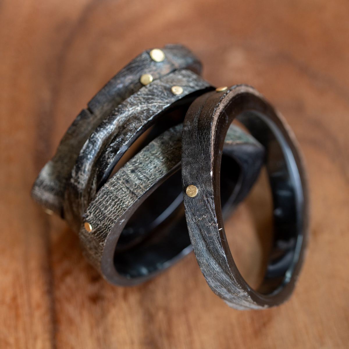 Natural Buffalo Horn Bangle with 18K Gold Discs