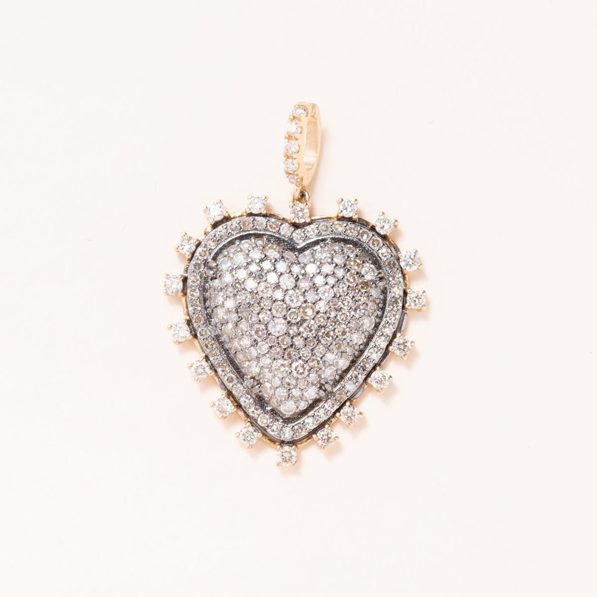 14K Gold, Silver & Diamond Pave Heart Pendant