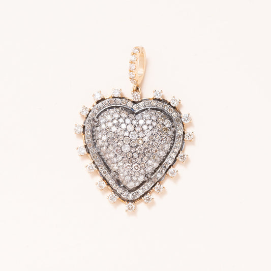 14K Gold, Silver & Diamond Pave Heart Pendant