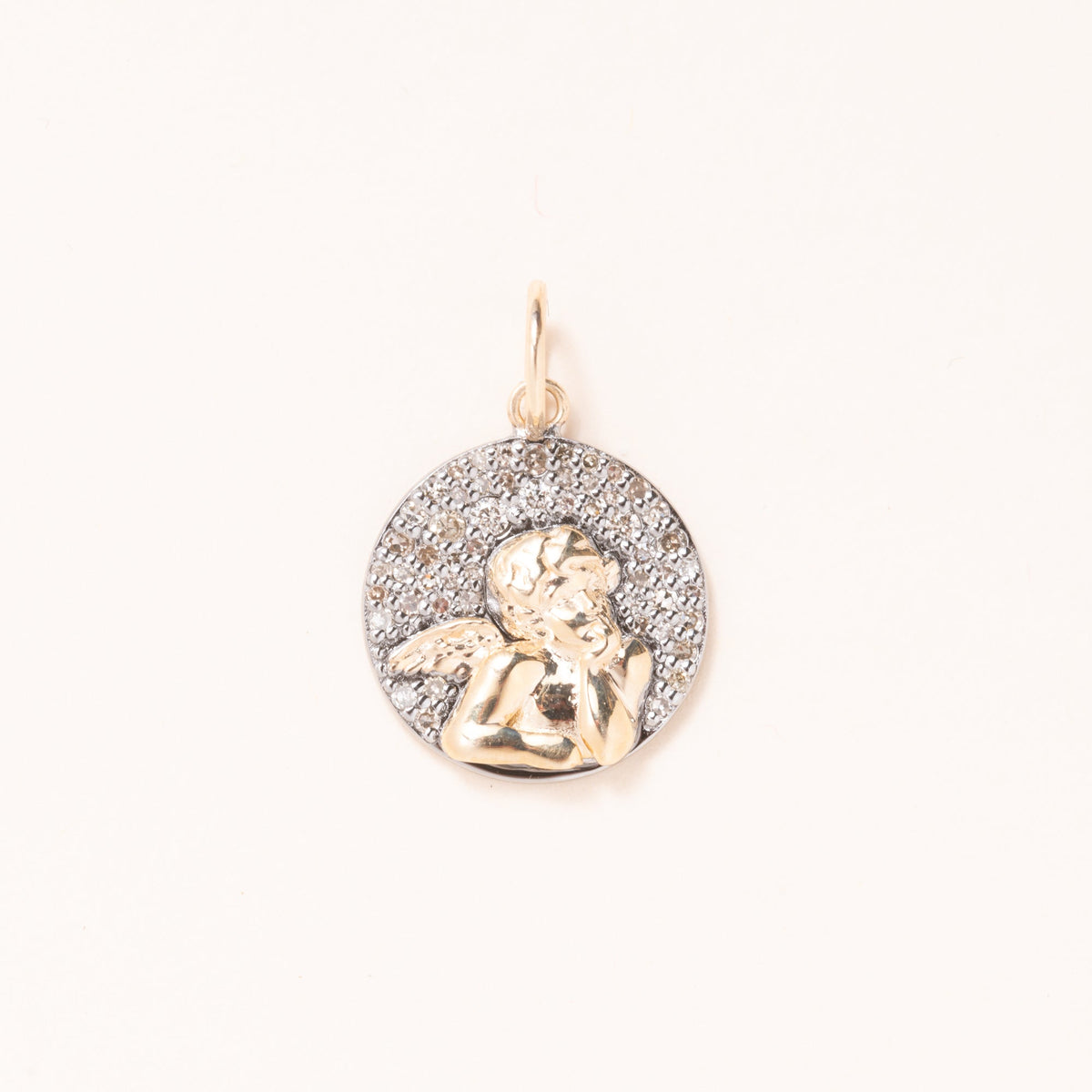 14K Gold, Silver & Pave Diamond Cherub Pendant